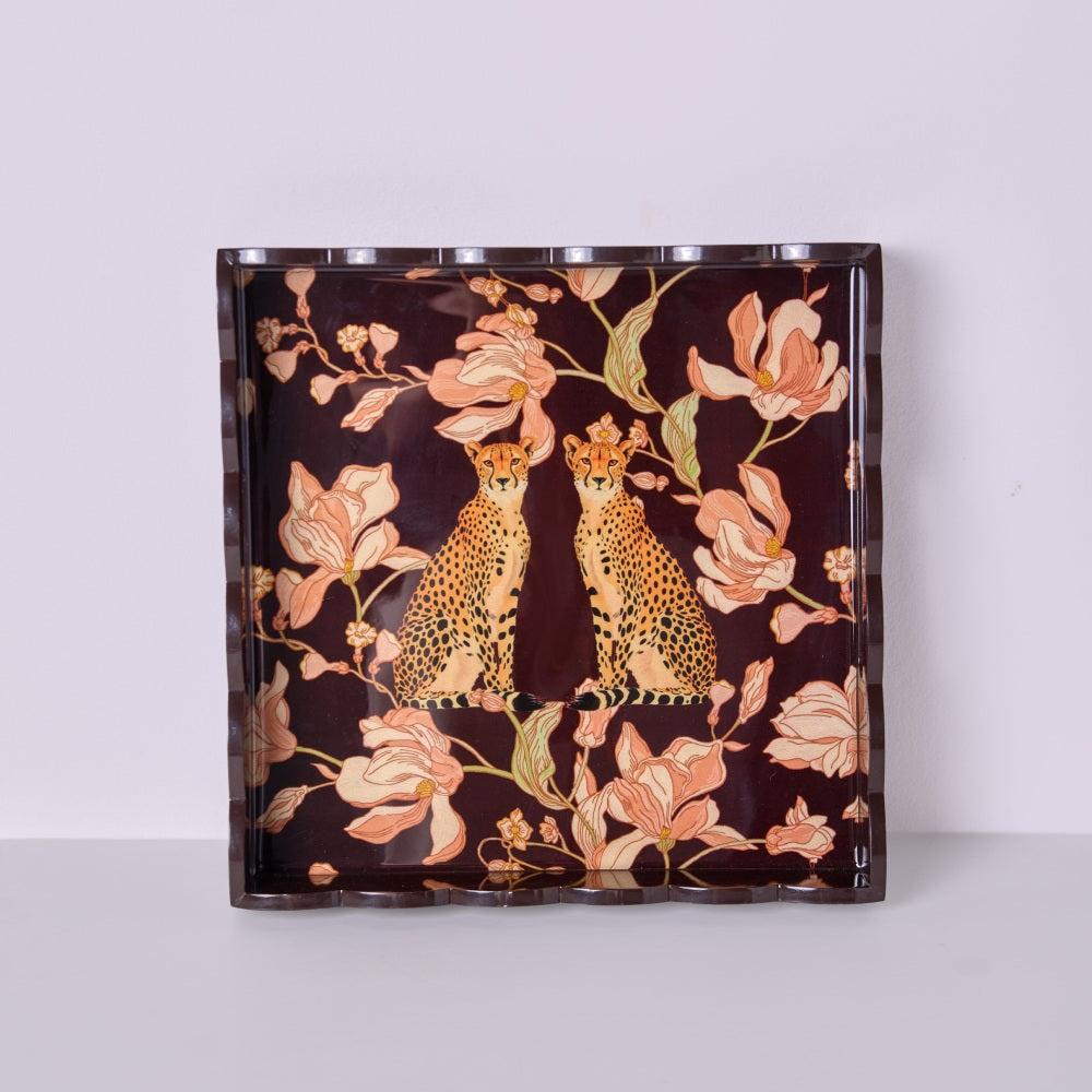 Tropica Enameled Tray: Leopards in Love - Maroon