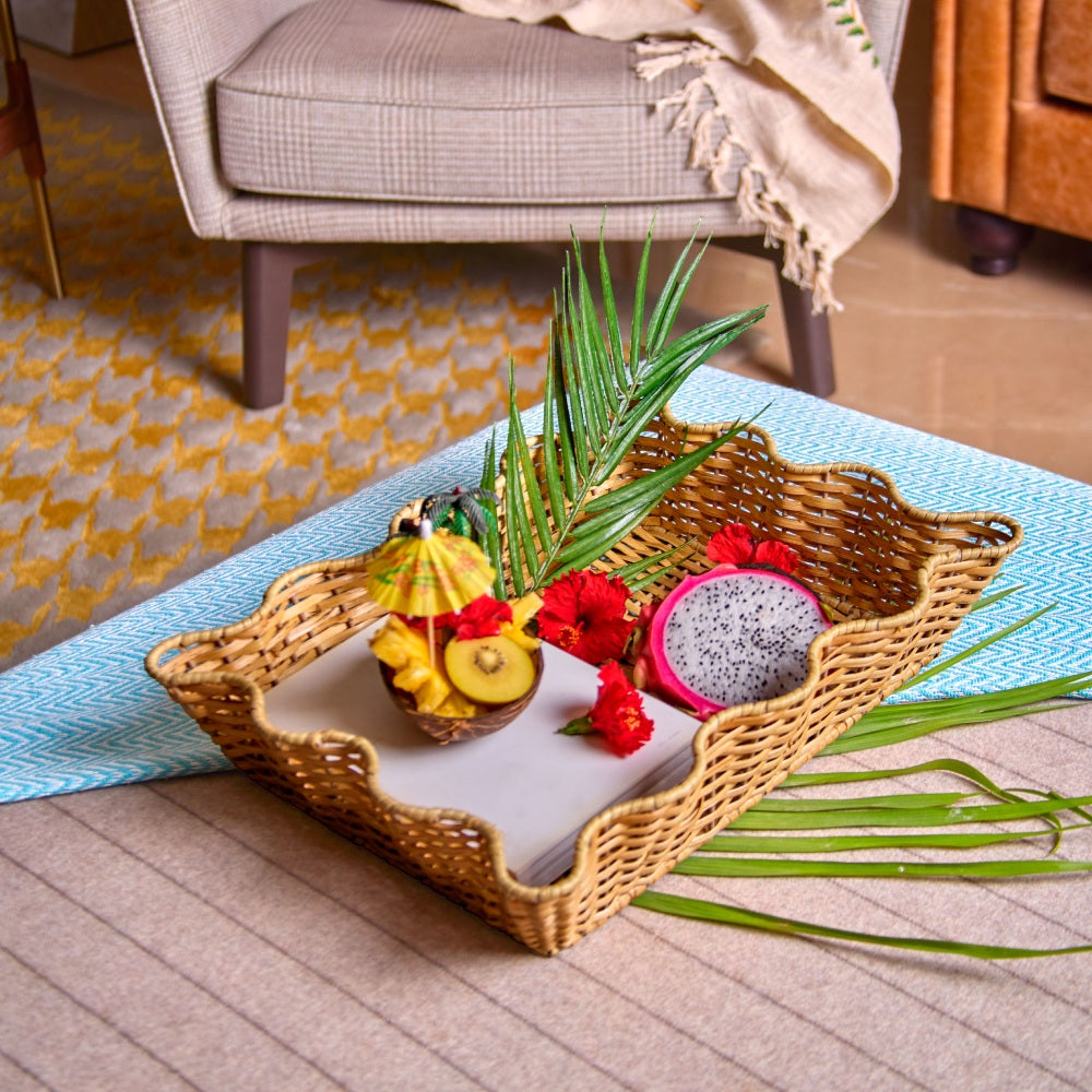 Handwoven Rattan Scalloped Décor Tray