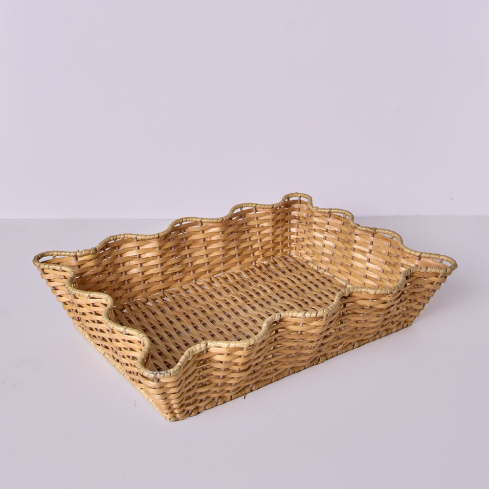 Handwoven Rattan Scalloped Décor Tray