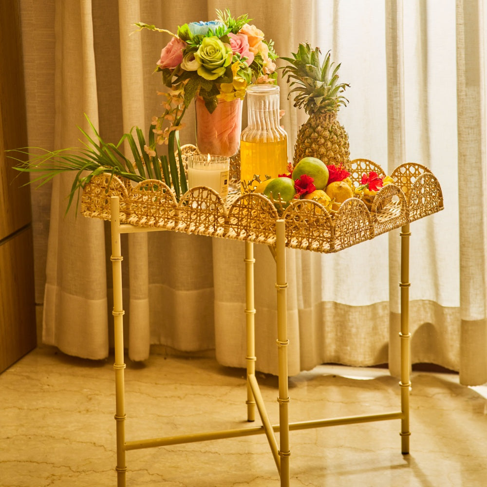 Rattan Scalloped Side Table - Rectangle