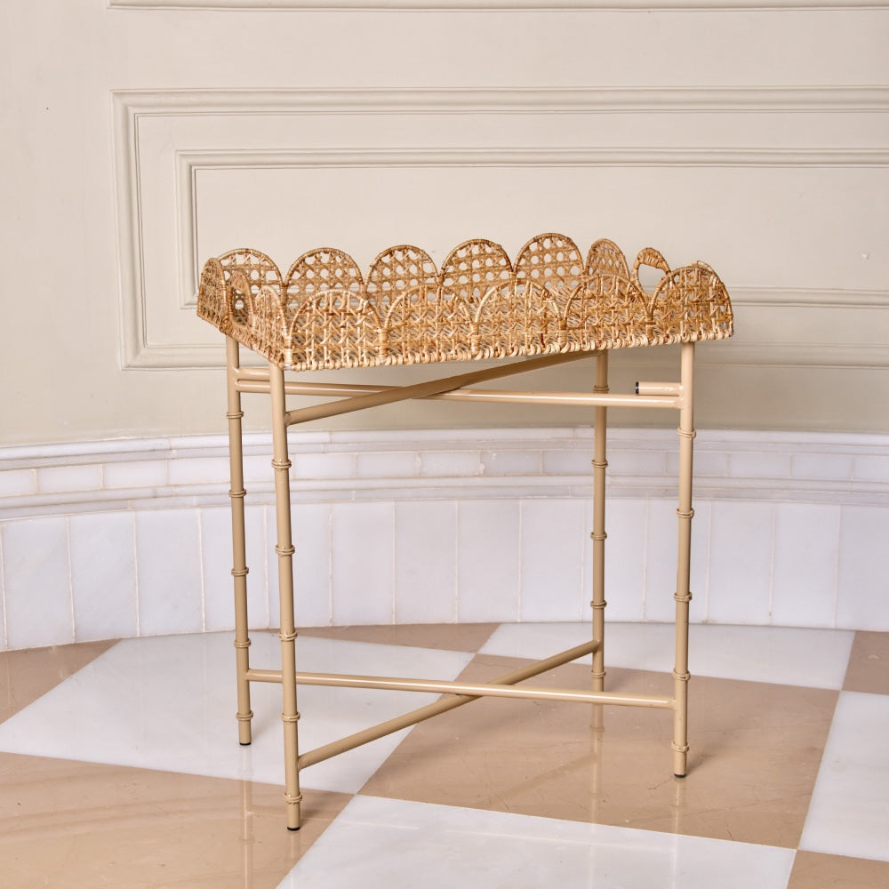 Rattan Scalloped Side Table - Rectangle