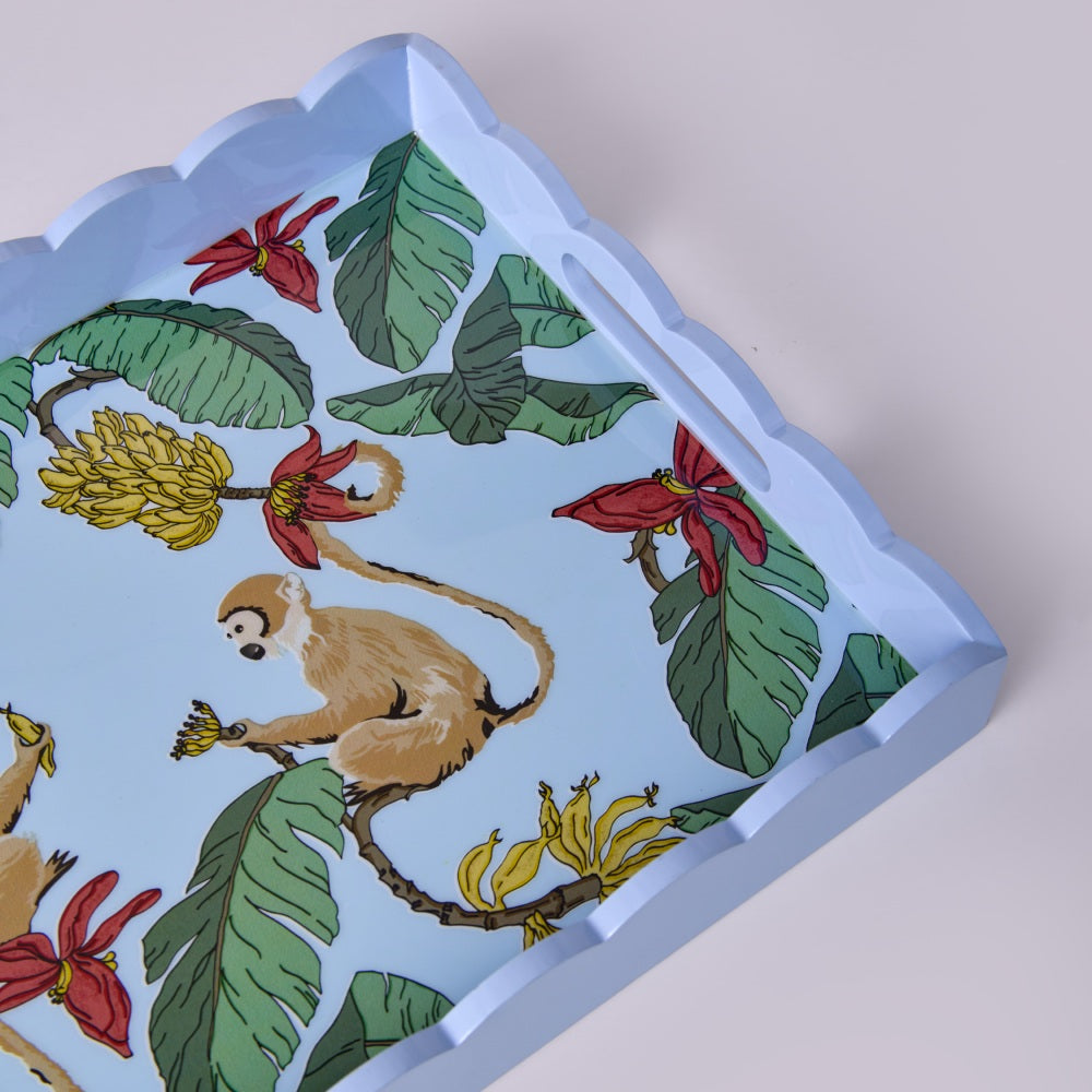 Tropica Enameled Tray: Monkeys in Mischief - Blue
