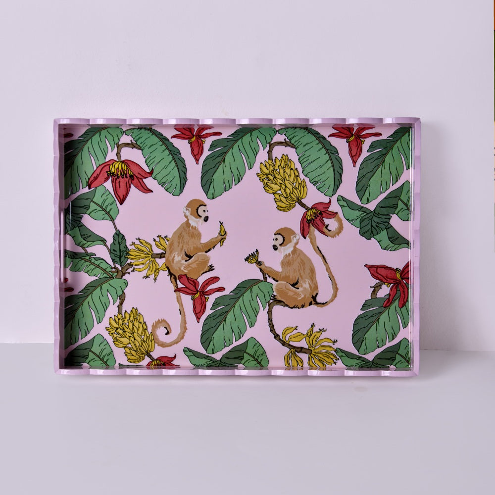 Tropica Enameled Tray: Monkeys in Mischief - Pink