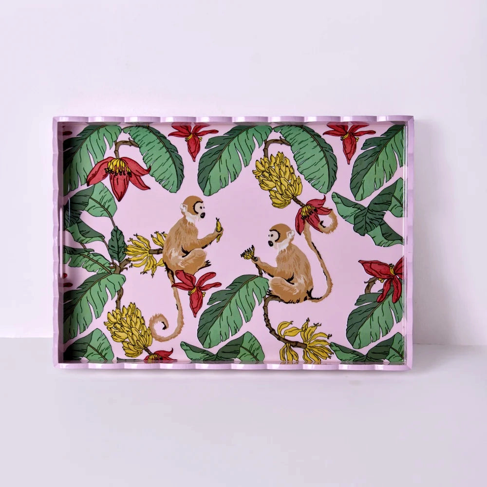 Tropica Enameled Tray: Monkeys in Mischief - Pink