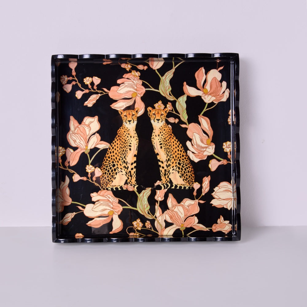 Tropica Enameled Tray: Leopards in Love - Black