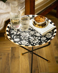 Peony Black Hand-Painted Round Foldable Metal Tray Table