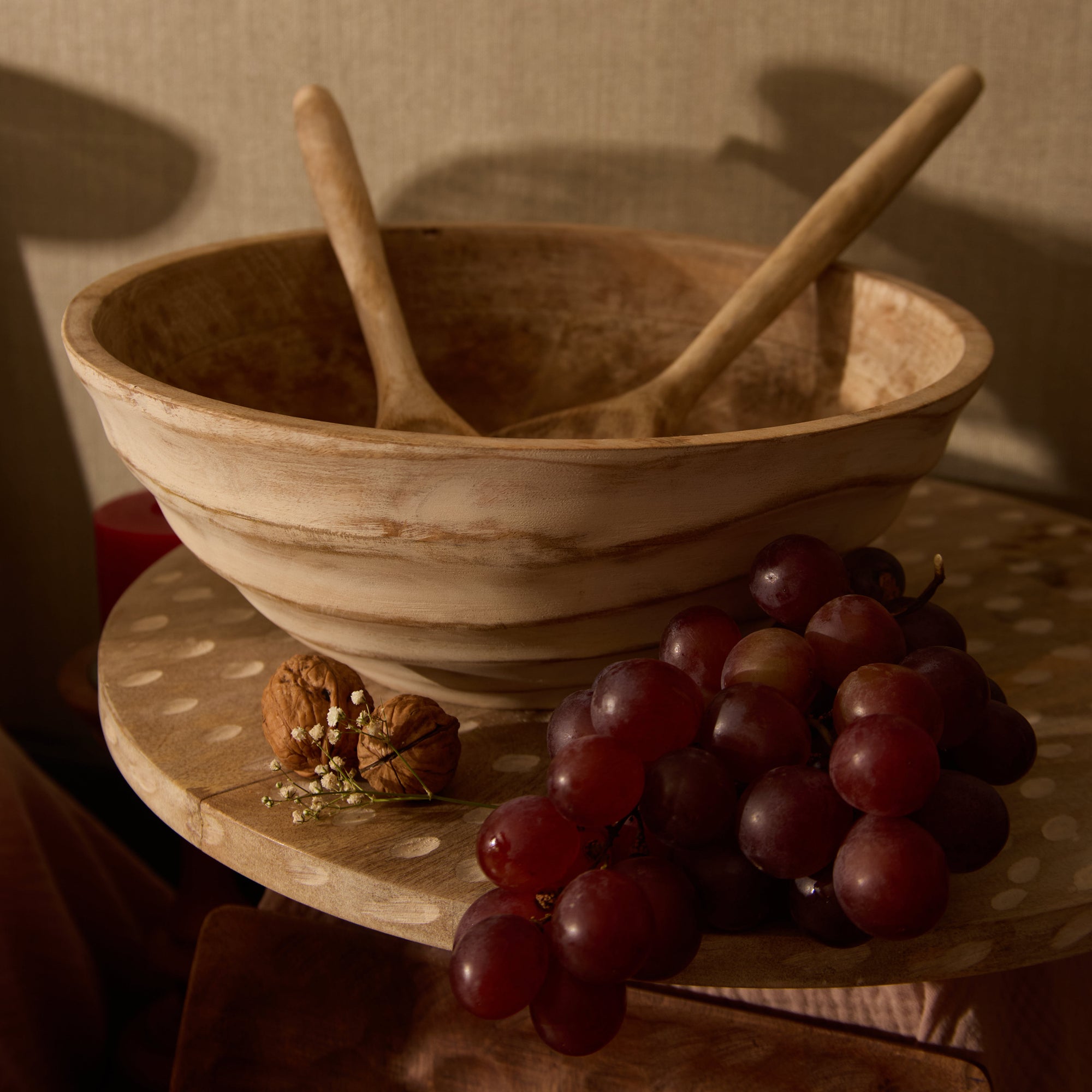 Umi Brown Wooden Salad Bowl with Matching Servers