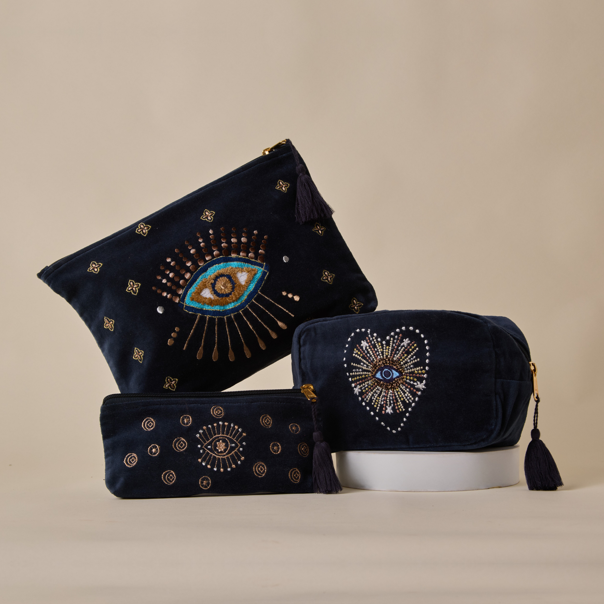 Evil Eye Navy Utility Pouch Set of 3