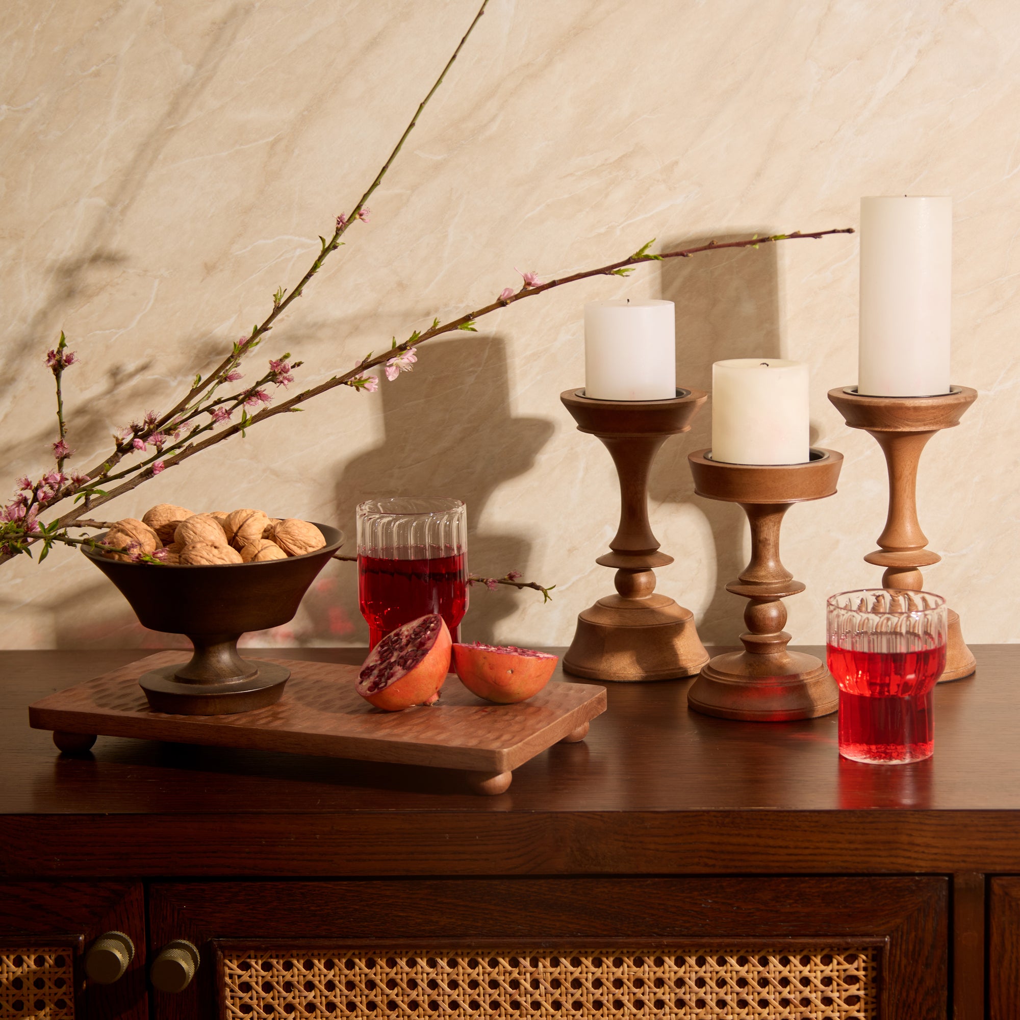 Hikari Brown Wooden Candle Holders - Set of 3
