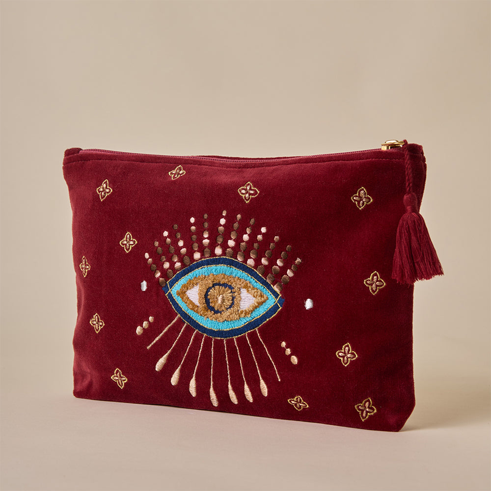 Maroon Velvet Travel Pouch - Amaara Home