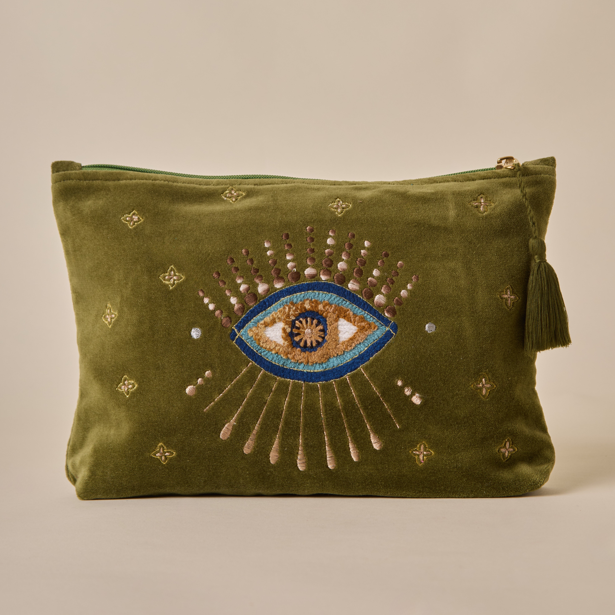 Evil Eye Olive Utility Pouch Set of 3