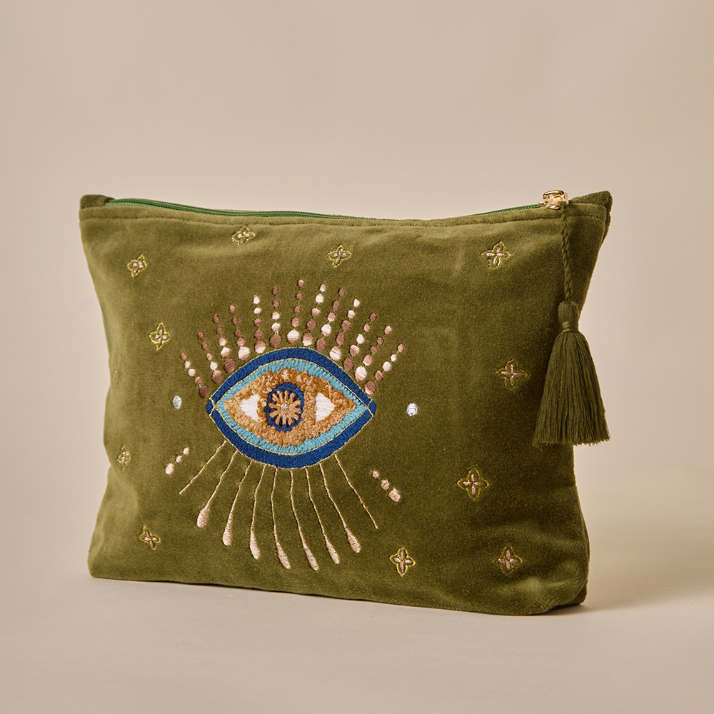 Olive Velvet Travel Pouch - Amaara Home