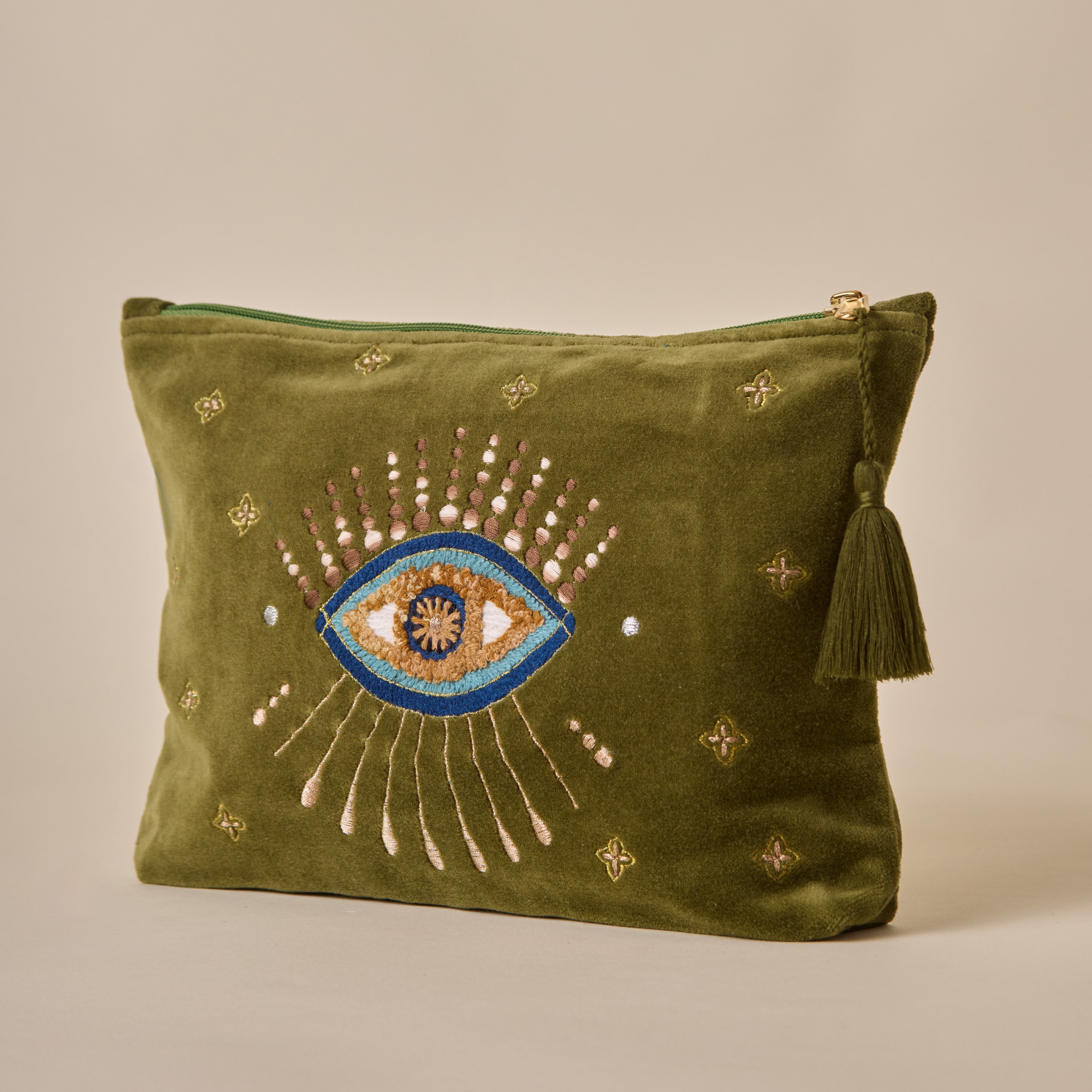 Evil Eye Olive Travel Pouch