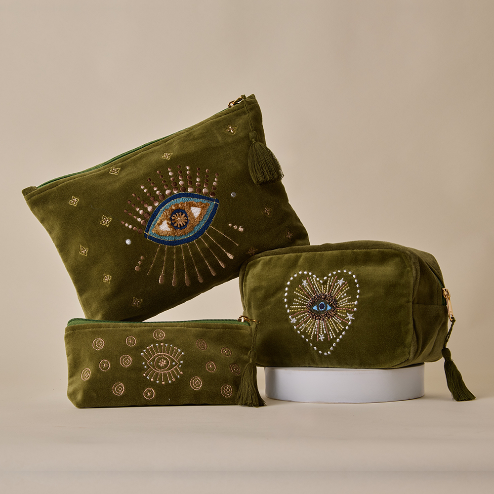 Olive Velvet Pencil Pouch - Amaara Home