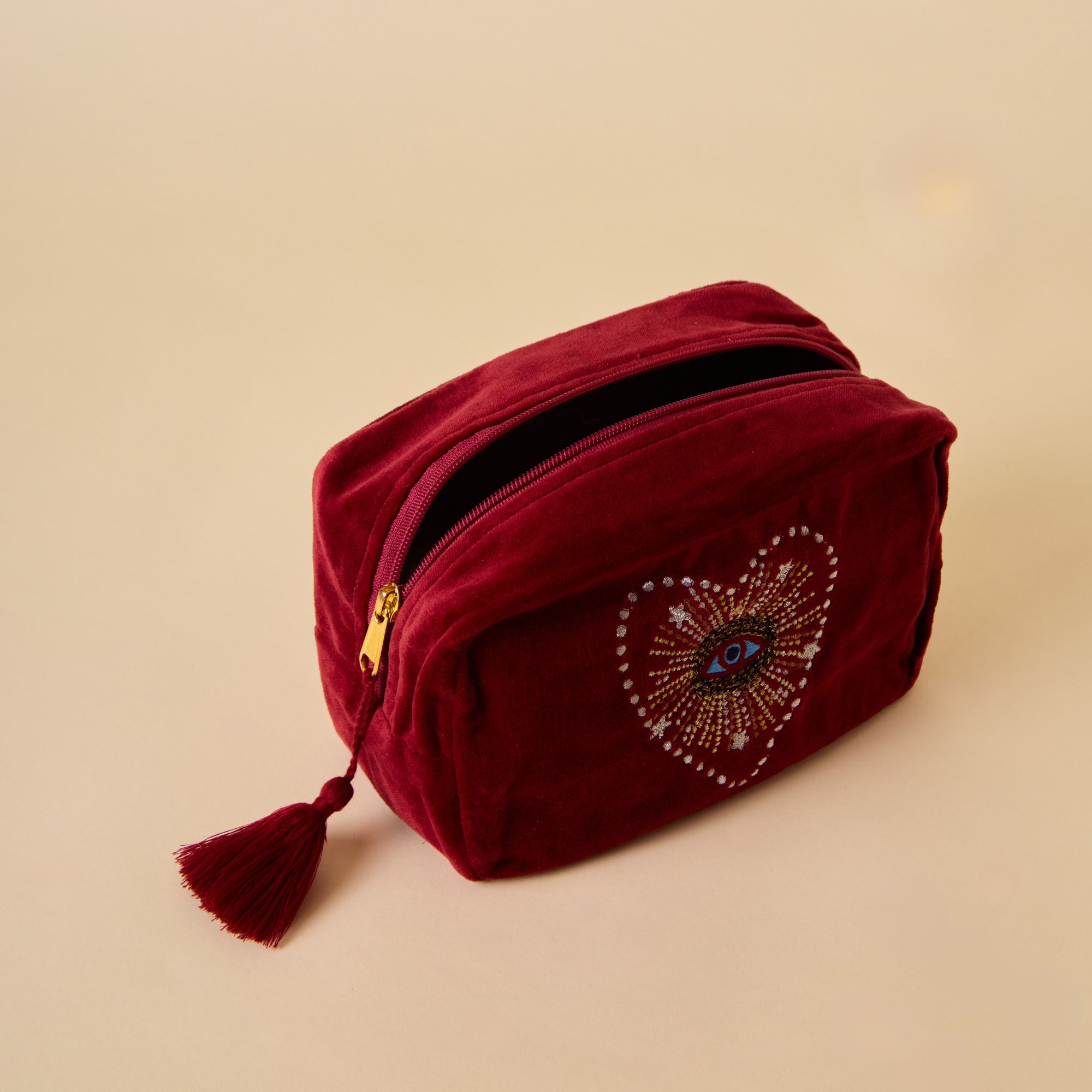 Evil Eye Maroon Makeup Pouch