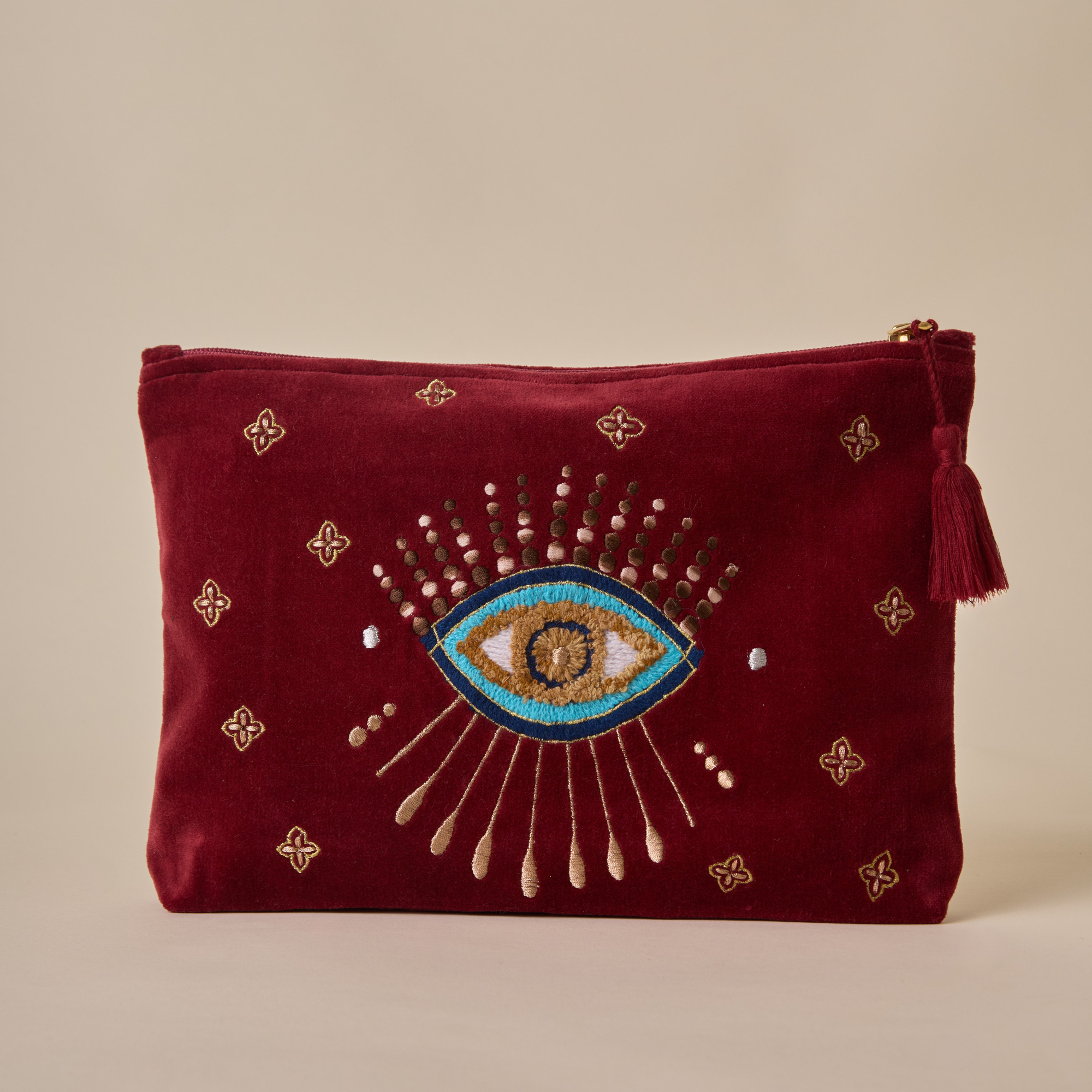 Evil Eye Maroon Utility Pouch Set of 3