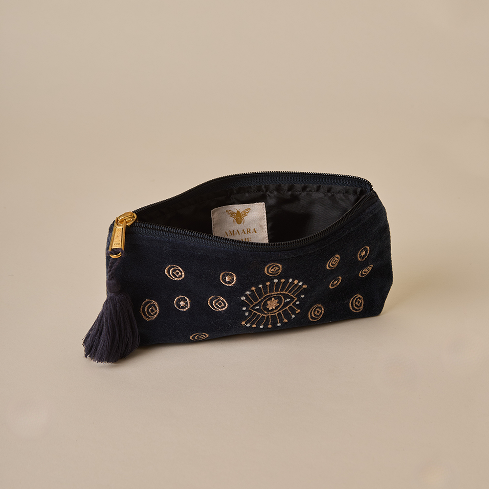 Navy Velvet Pencil Pouch - Amaara Home