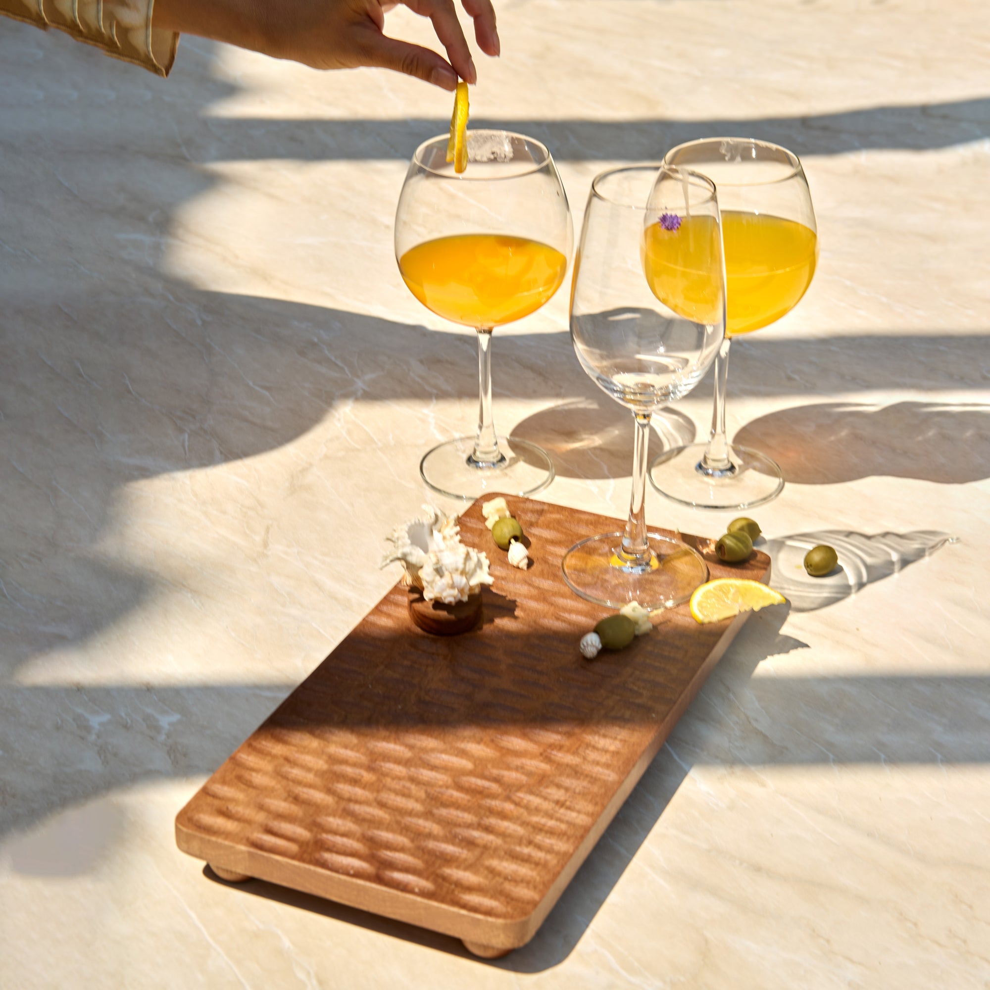 Moku Brown Rectangular Wooden Serving Platter &amp; Cheese Knives Set