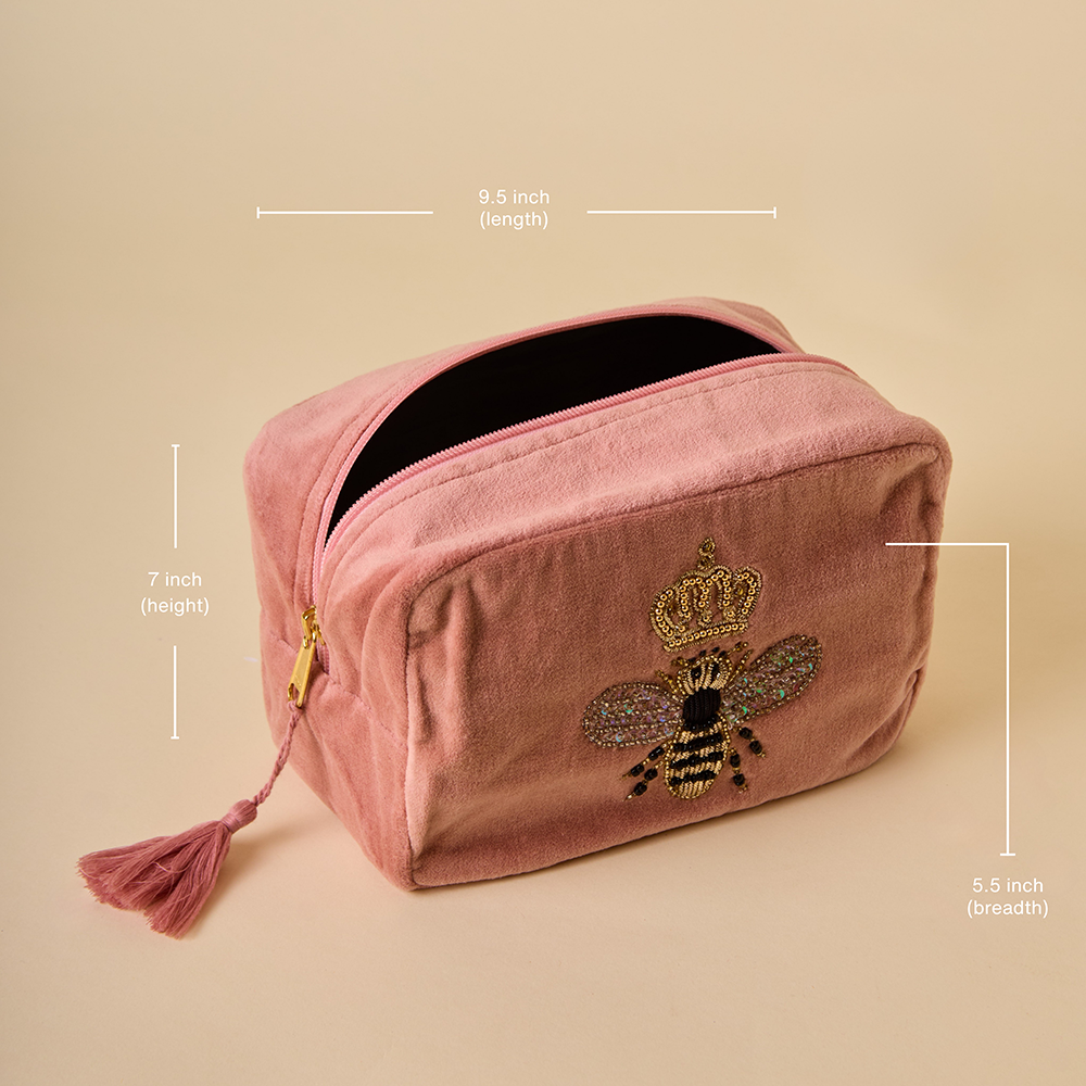 Tea Rose Pink Velvet Makeup Pouch - Amaara Home