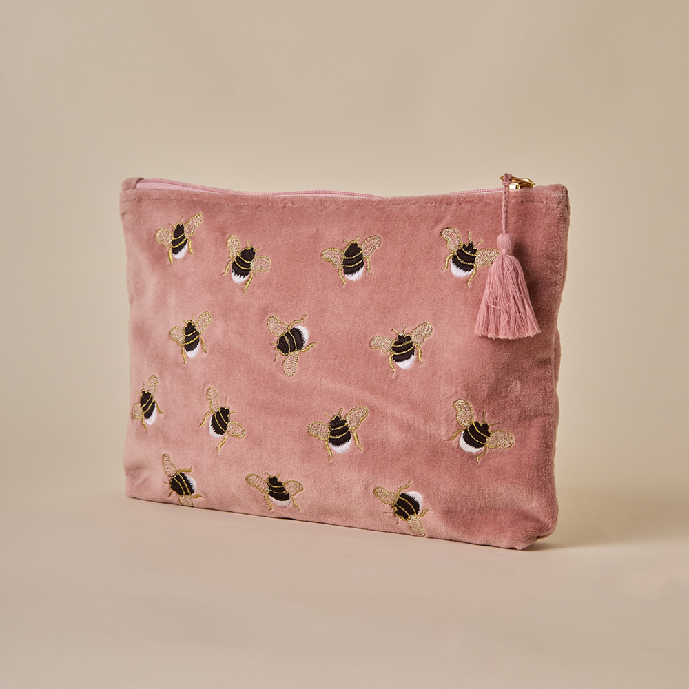 Tea Rose Pink Velvet Travel Pouch - Amaara Home