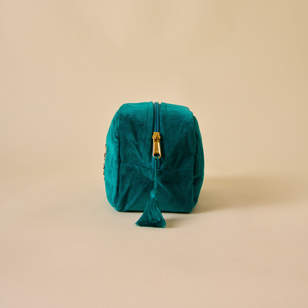 Teal Velvet Makeup Pouch