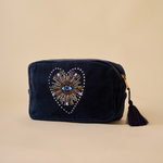 Navy Velvet Makeup Pouch - Amaara Home