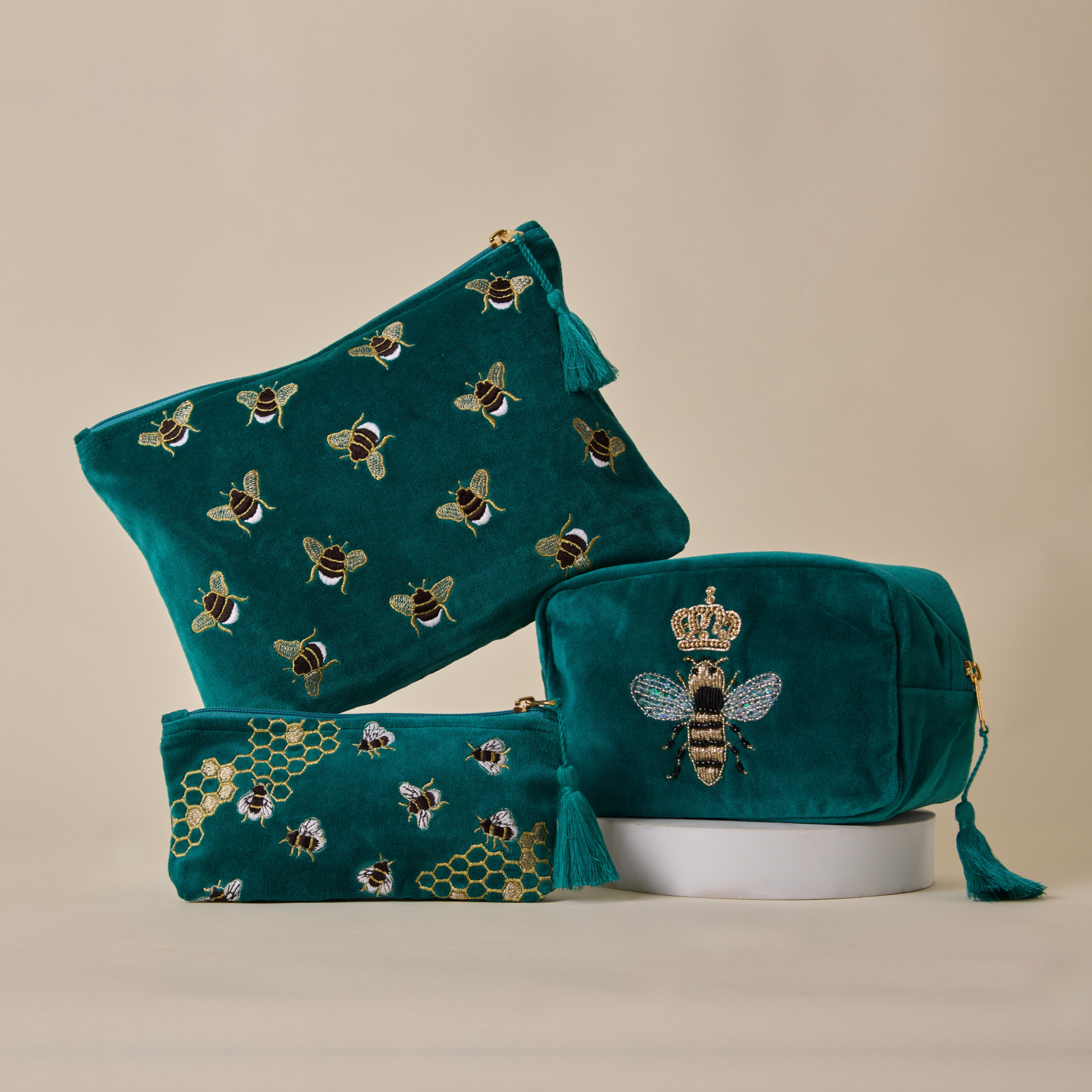 Bumble Bee Teal Utility Pouch Set of 3