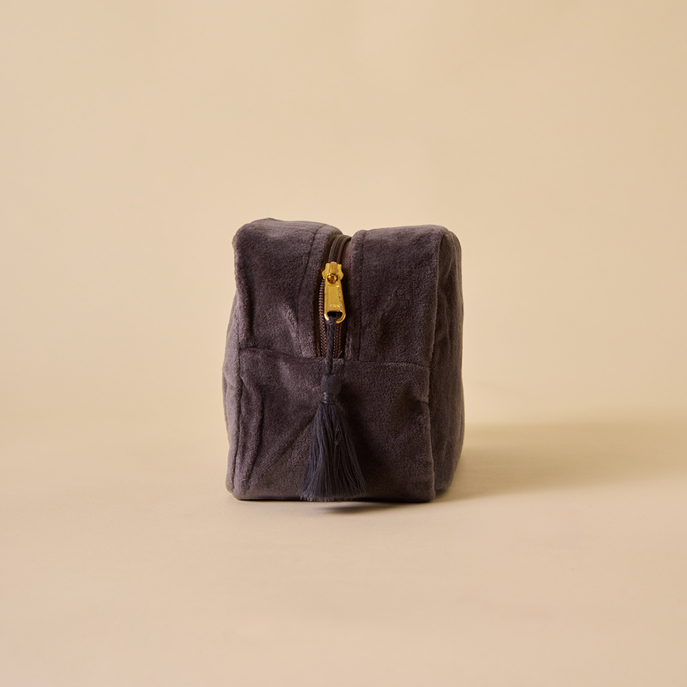 Grey Velvet Makeup Pouch