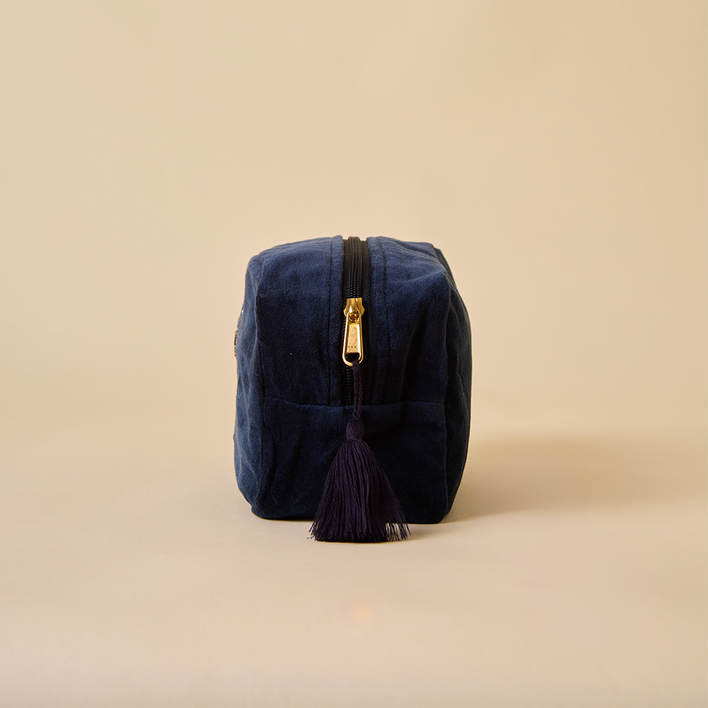 Navy Velvet Makeup Pouch - Amaara Home