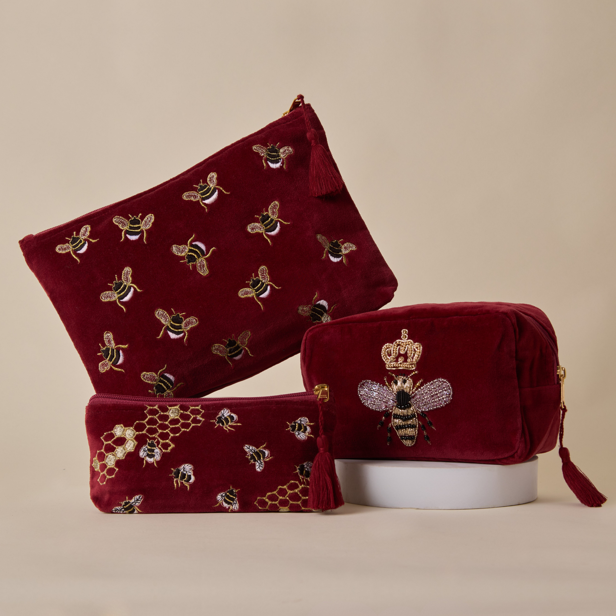 Bumble Bee Maroon Utility Pouch Set of 3