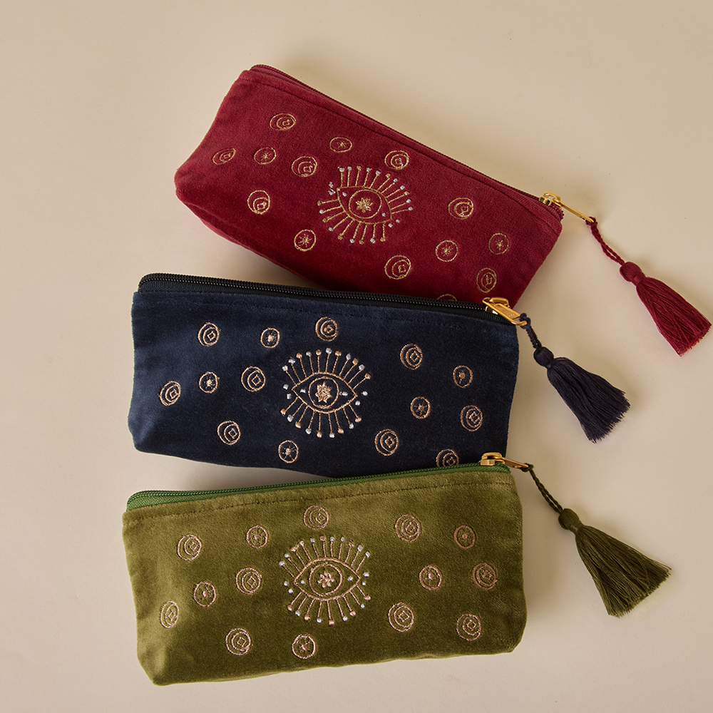 Olive Velvet Pencil Pouch - Amaara Home