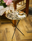 Peony Black Hand-Painted Round Foldable Metal Tray Table