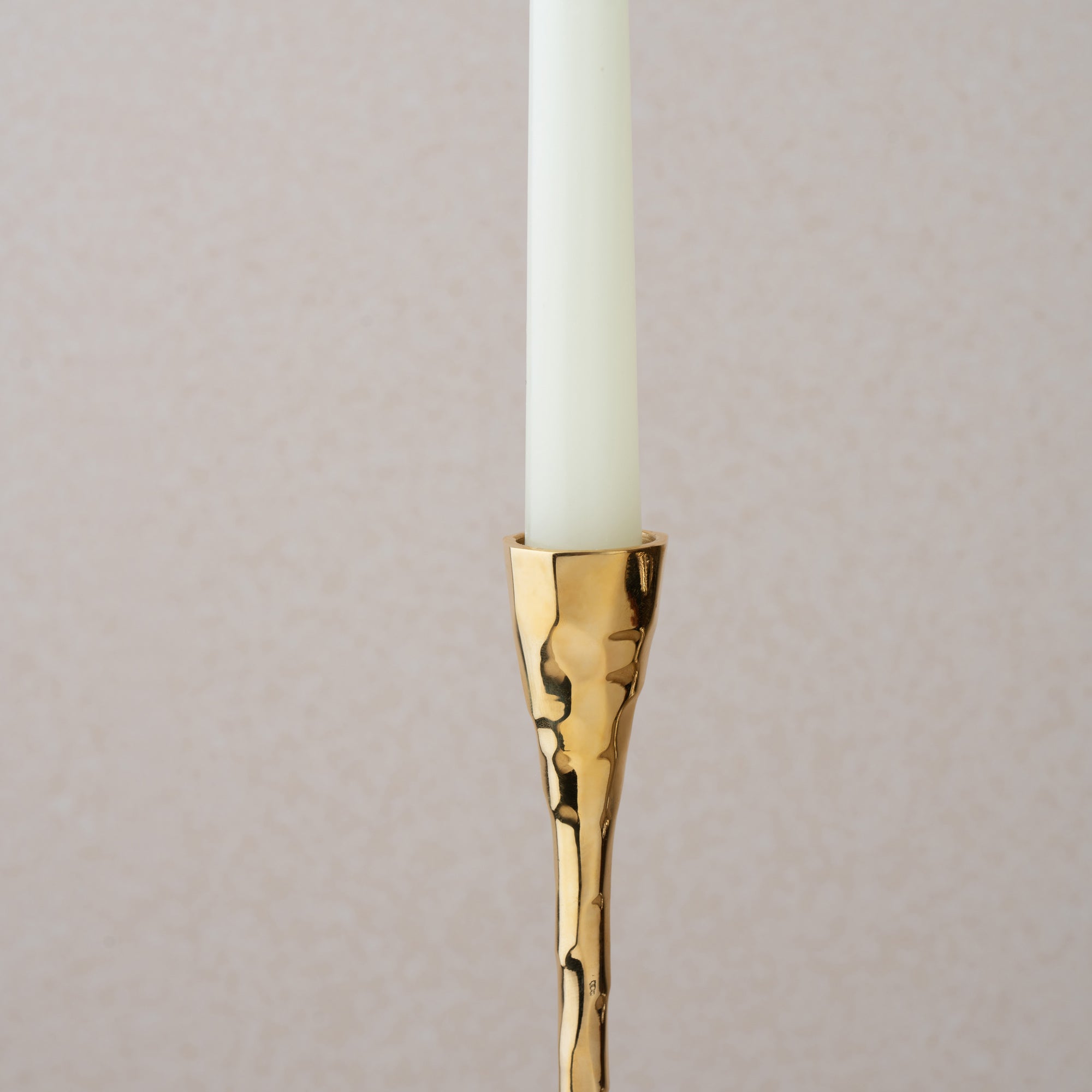 Polished Hammered Brass Candle Holder