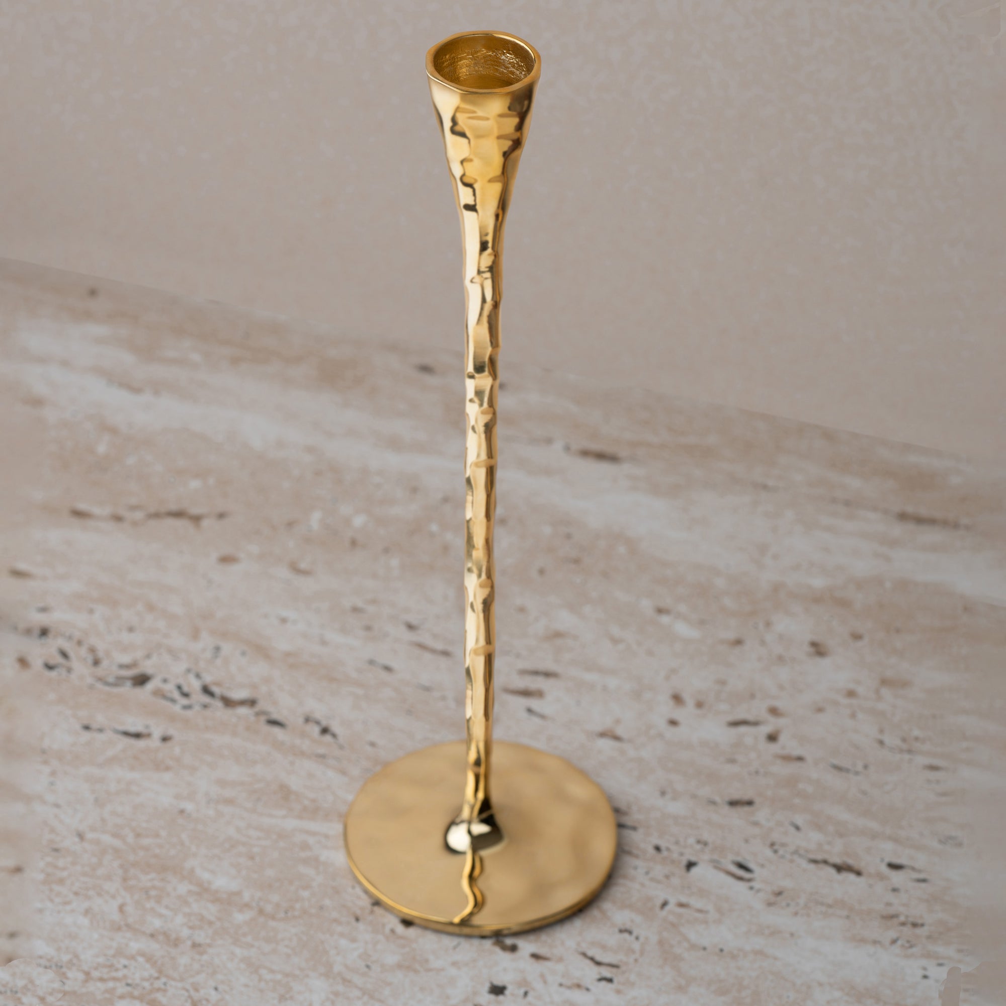 Polished Hammered Brass Candle Holder