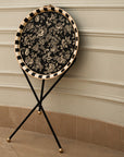 Peony Black Hand-Painted Round Foldable Metal Tray Table