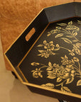 Peony Black Hand-Painted Rectangular Metal Tray with Attached Stand