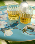 Magnolia Light Blue Hand-Painted Round Foldable Metal Tray Table