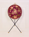 Rosa Maroon Hand-Painted Round Foldable Metal Tray Table