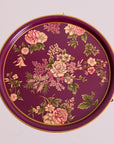 Rosa Maroon Hand-Painted Round Foldable Metal Tray Table