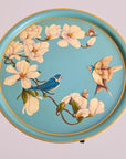Magnolia Light Blue Hand-Painted Round Foldable Metal Tray Table