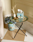 Magnolia Light Blue Hand-Painted Round Foldable Metal Tray Table