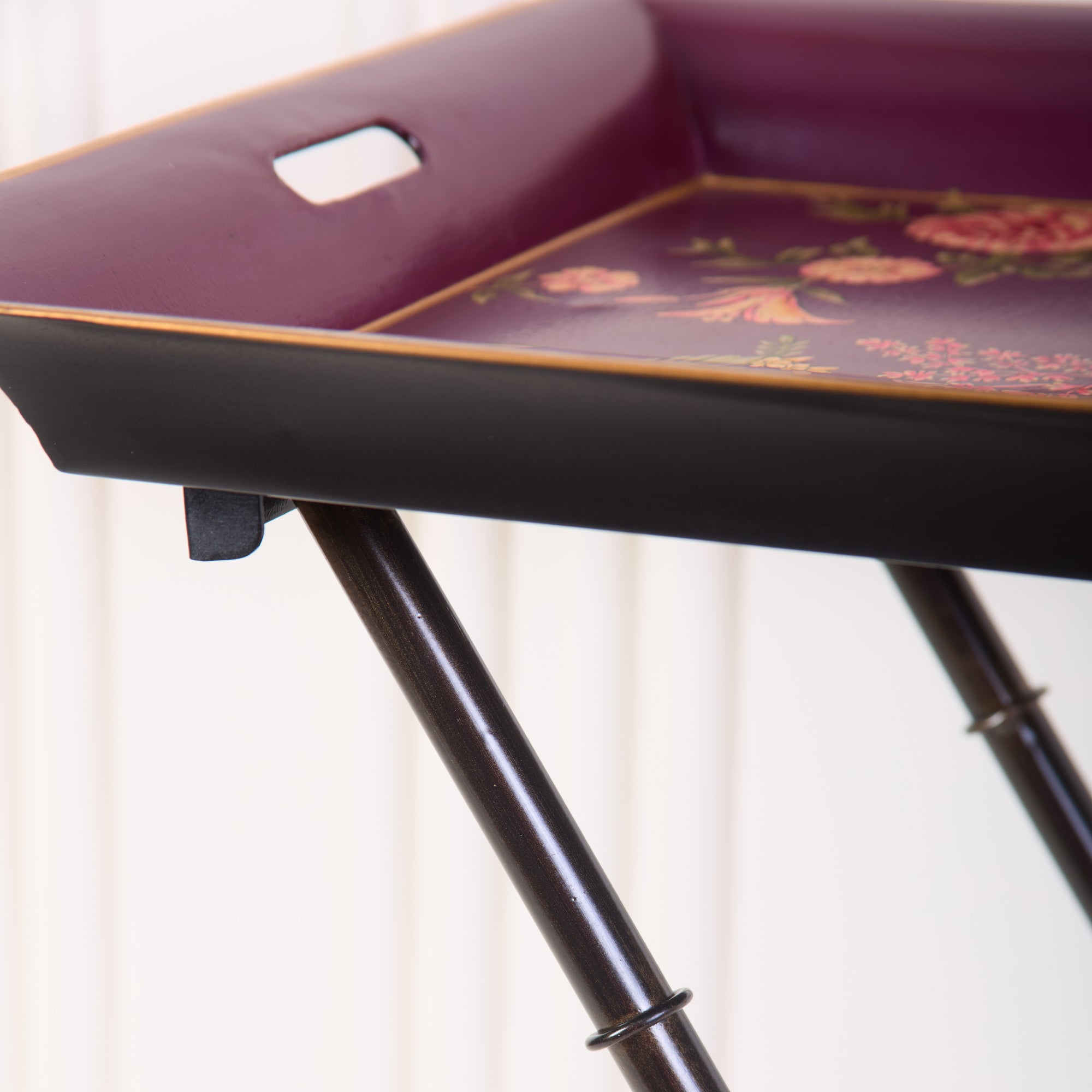 Rosa Maroon Hand-Painted Rectangular Foldable Metal Tray Table
