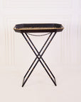 Peony Black Hand-Painted Rectangular Metal Tray with Attached Stand