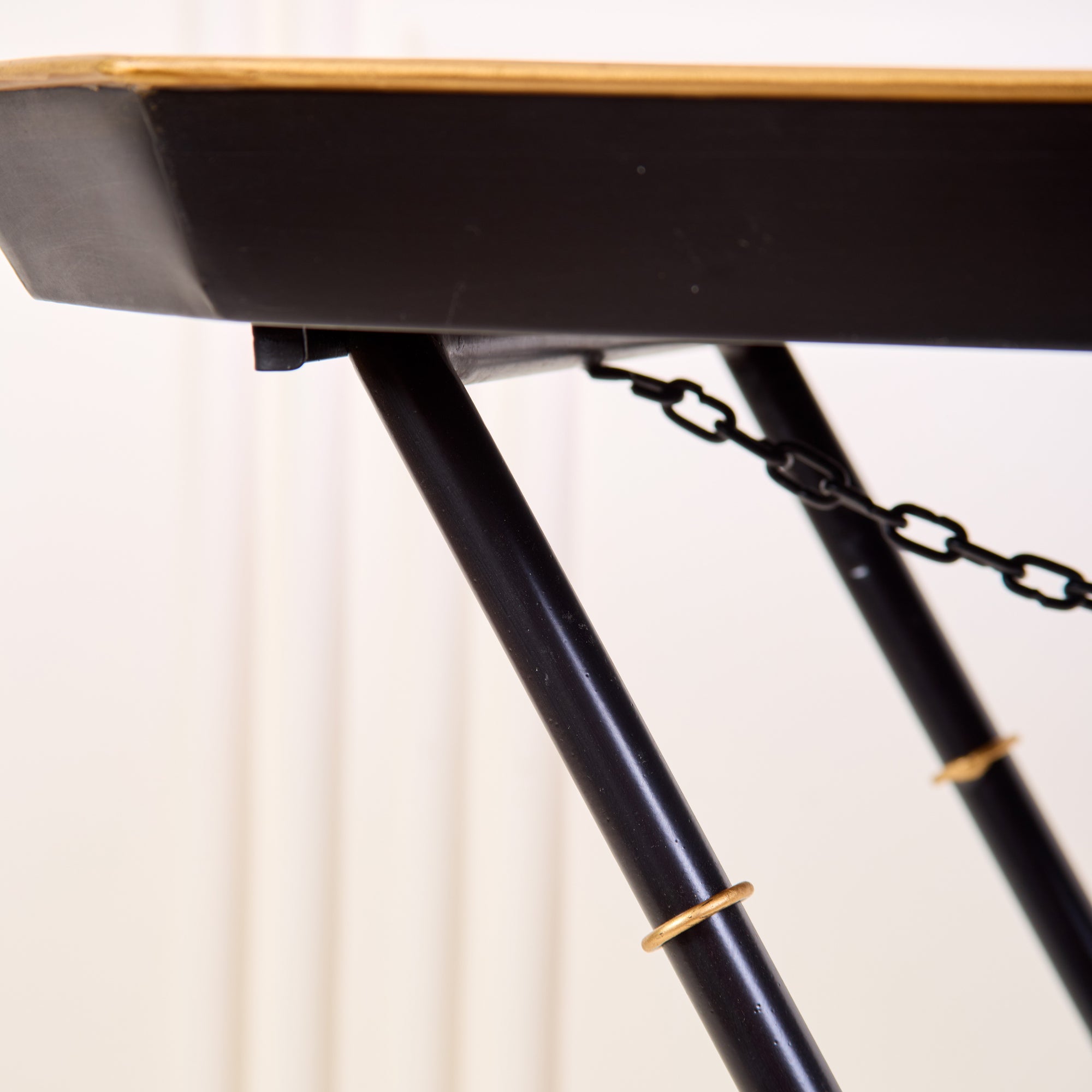 Peony Black Hand-Painted Rectangular Metal Tray with Attached Stand