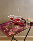 Rosa Maroon Hand-Painted Rectangular Foldable Metal Tray Table