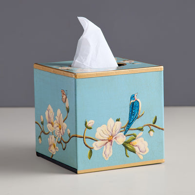 Magnolia Handpainted Tissue Box Cover - Square (With Base)
