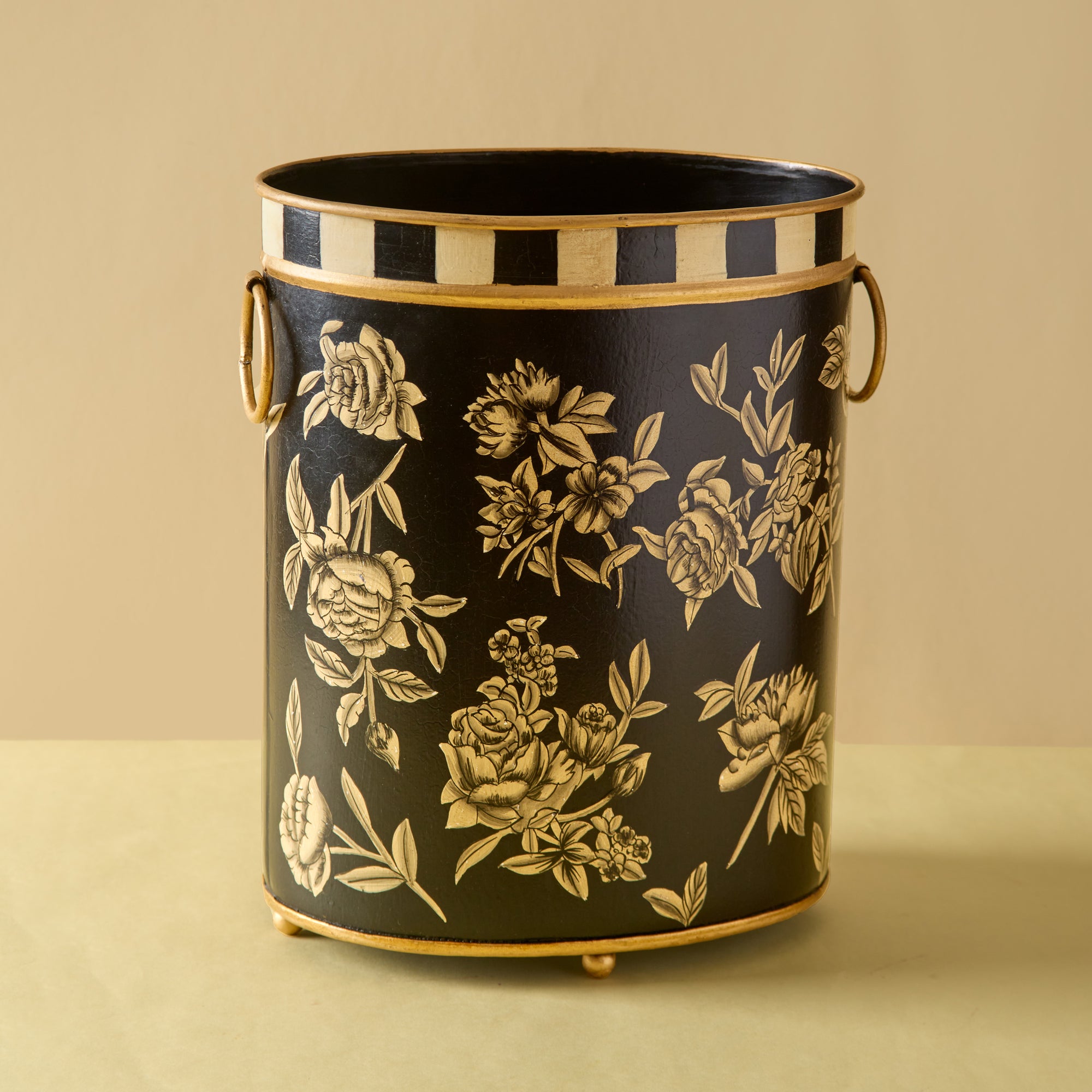 Peony Monochrome Hand-Painted Planter &amp; Wastepaper Bin