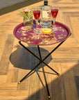 Rosa Maroon Hand-Painted Round Foldable Metal Tray Table