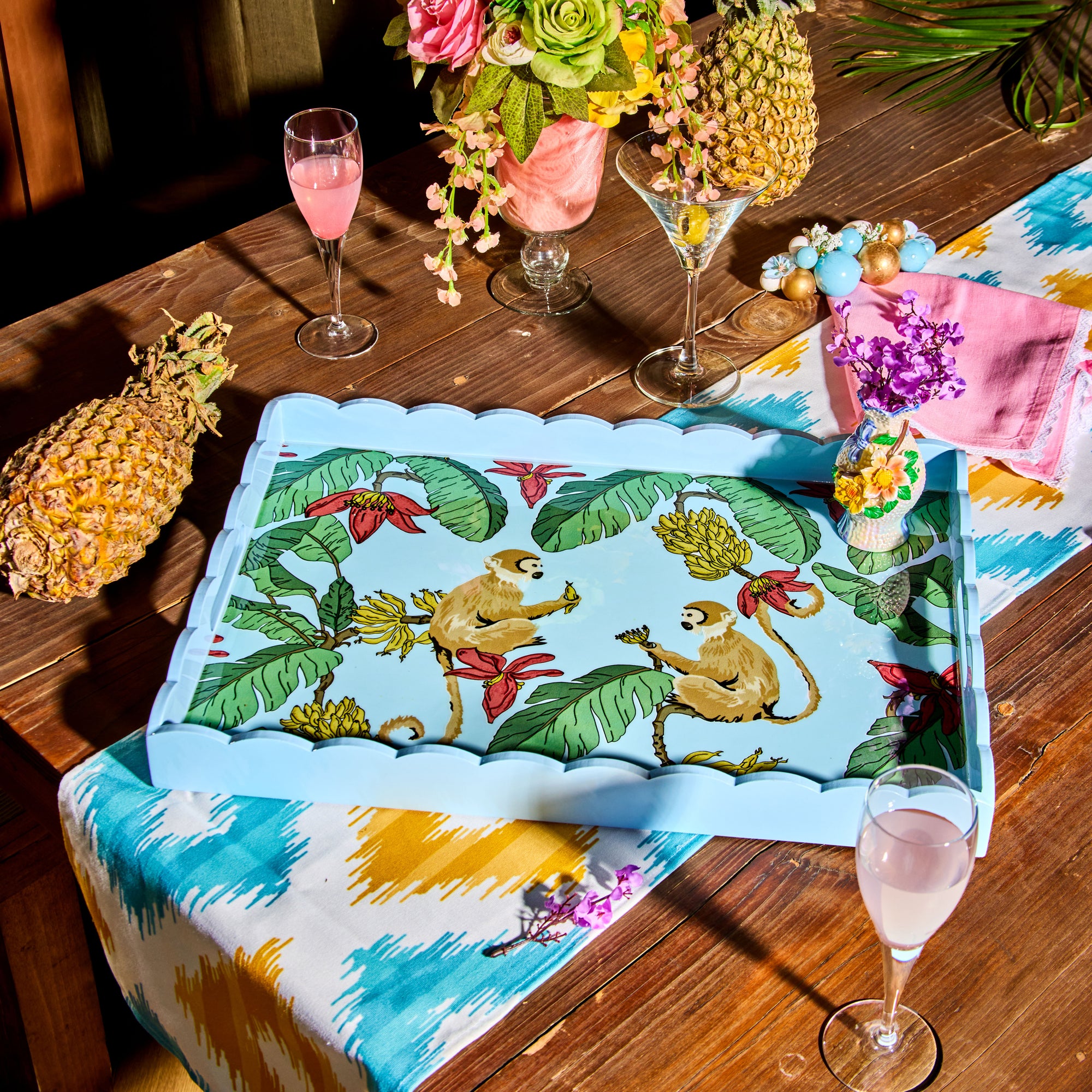 Tropica Monkeys in Mischief Blue Enameled Serving Tray