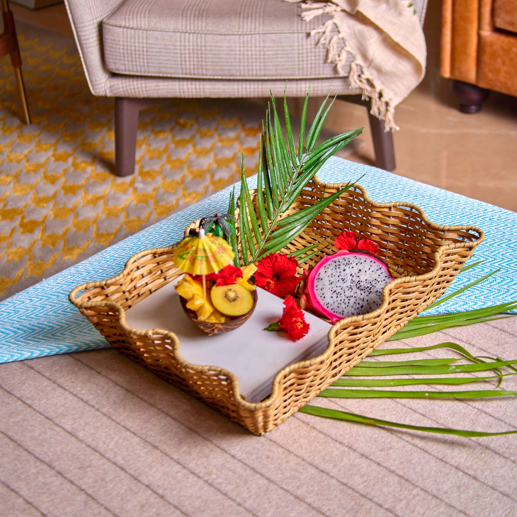 Handwoven Rattan Scalloped Décor Tray